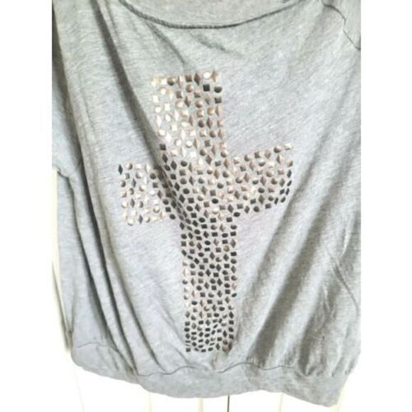 Torrid 0 Gray Beaded Big Cross Cotton Blend Slouchy T-Shirt Short Sleeve - Picture 2 of 6